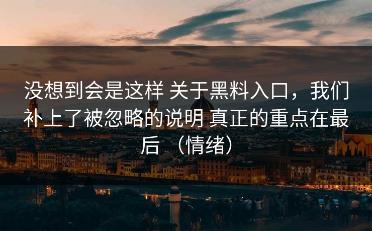 没想到会是这样 关于黑料入口，我们补上了被忽略的说明 真正的重点在最后 （情绪）