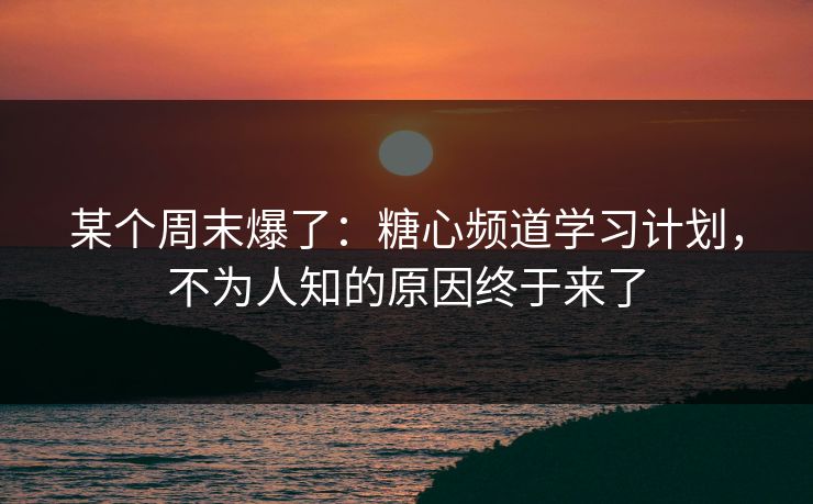 某个周末爆了：糖心频道学习计划，不为人知的原因终于来了