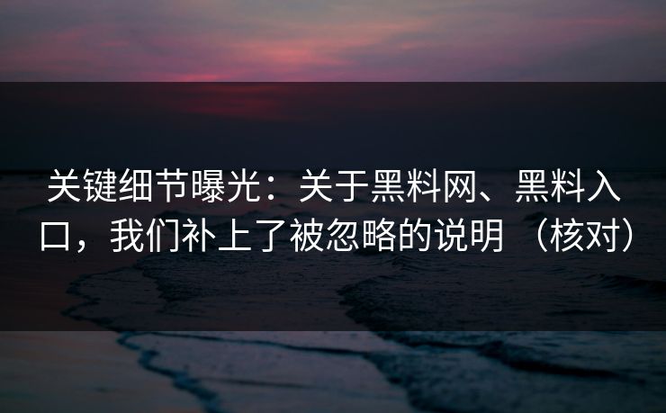 关键细节曝光：关于黑料网、黑料入口，我们补上了被忽略的说明 （核对）
