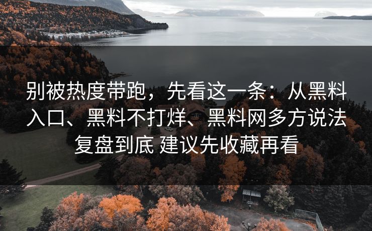 别被热度带跑，先看这一条：从黑料入口、黑料不打烊、黑料网多方说法复盘到底 建议先收藏再看