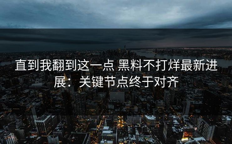 直到我翻到这一点 黑料不打烊最新进展：关键节点终于对齐