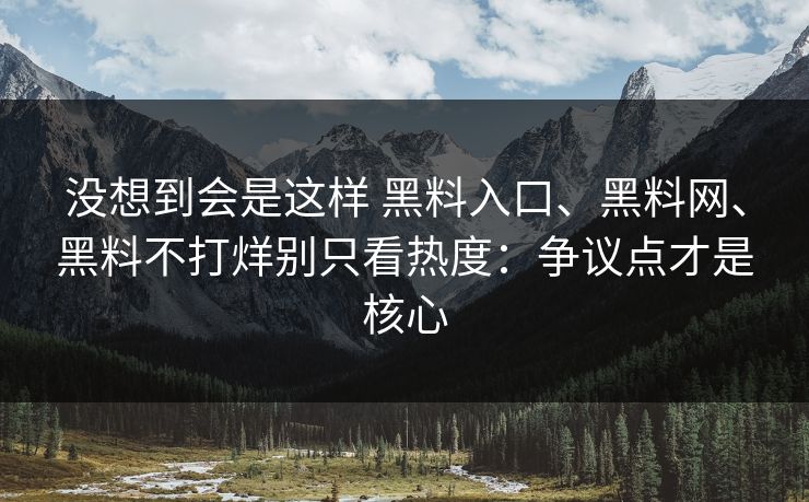 没想到会是这样 黑料入口、黑料网、黑料不打烊别只看热度：争议点才是核心