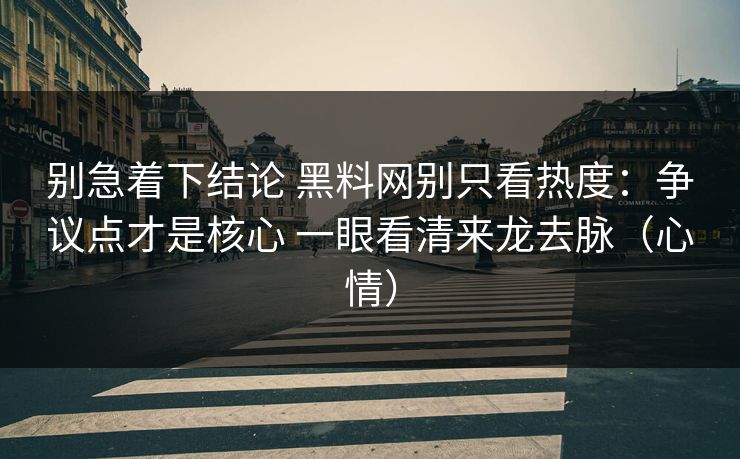 别急着下结论 黑料网别只看热度：争议点才是核心 一眼看清来龙去脉（心情）